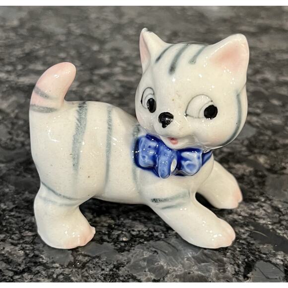 Vtg 50s 60s Lipper & Mann 2 Porcelain Striped Kittens Japan Missing Mom & Leash - Picture 6 of 13